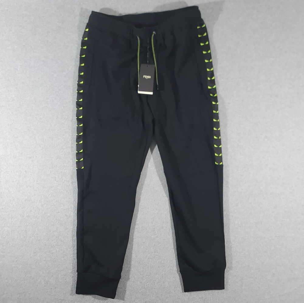 FENDI Sweatpants Mens US 34x29 CAT EYES STRIPED Track Jogger Pants Black 54